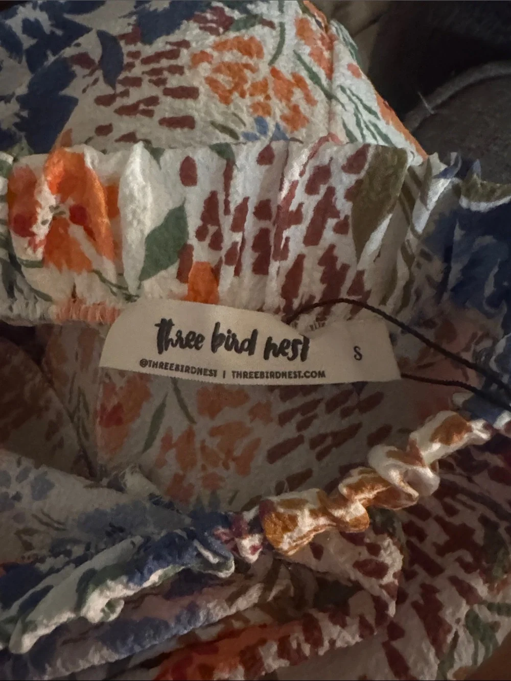 Floral High-Low Maxi Skirt in Cream with Blue & Orange Print with Pockets Small